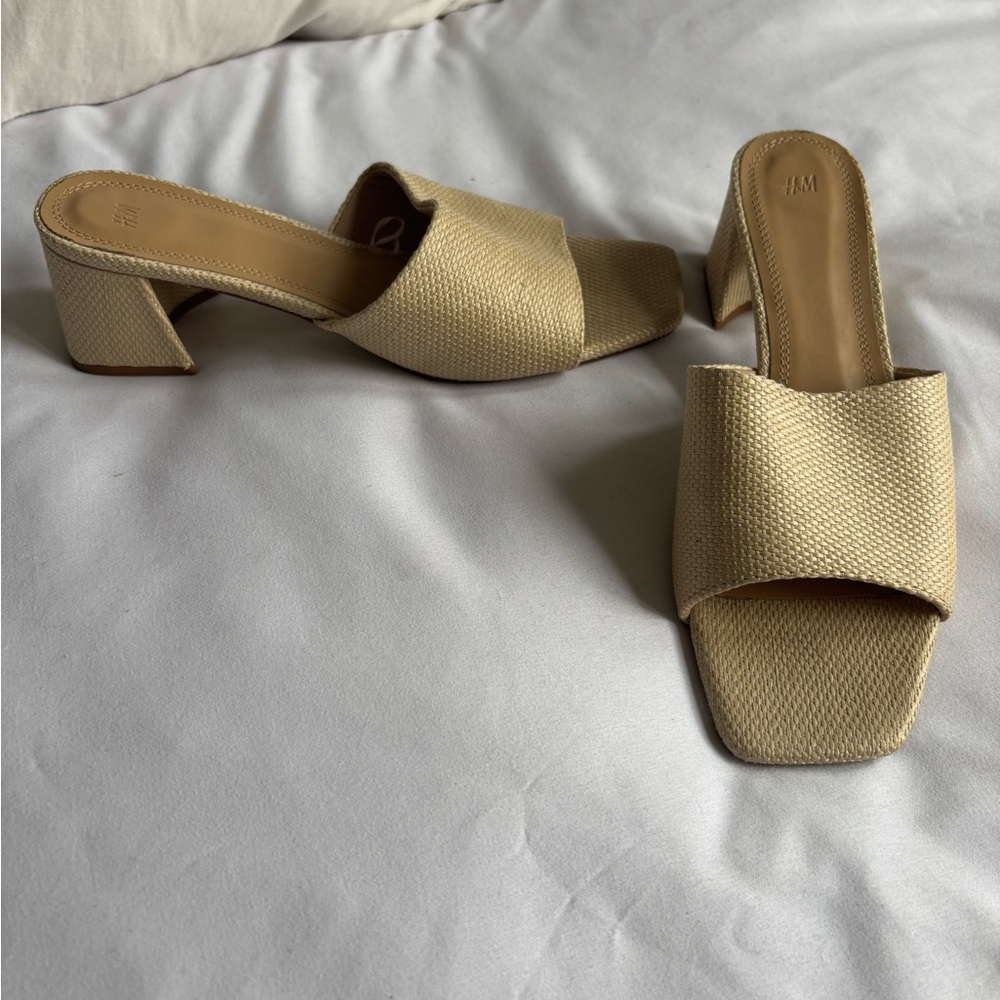 H&M Cream Block Heel Mules